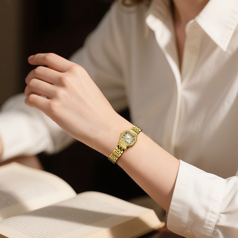 BERNY Gold Watches For Women Dainty Rectangular Case Roman Dial Small Vintage Bracelet Watch Stainless Steel Waterproof Analog Quartz Wrist Watch_voghion.com