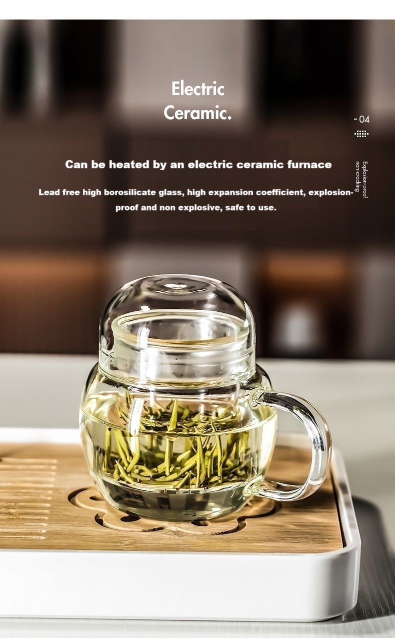 3-piece Set Of Thickened Glass Tea Cups With Lids, Round And Fun Tea Cups, Heat-resistant High Borosilicate Glass Flower Tea Office Cups_voghion.com