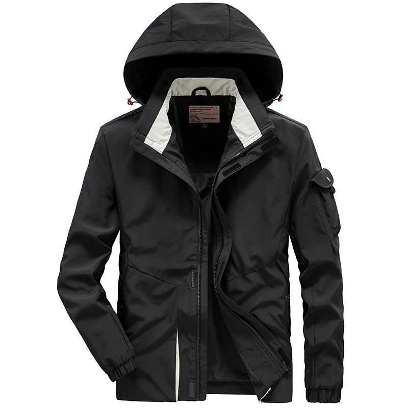 Windjacke für Herren mit abnehmbarer Kapuze – Leichte, lange Jacke mit Reißverschlusstaschen (M-4XL, Beige/Olivgrün/Schwarz)_voghion.com
