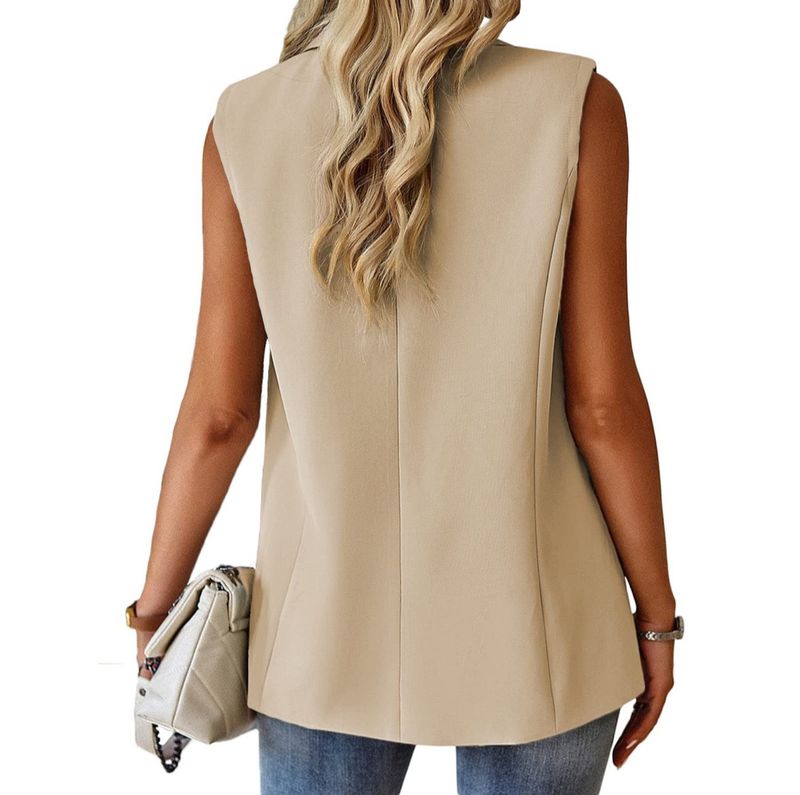 New Sleeveless Blazer Women's Casual Office Jacket - Lightweight Loose Fit, Notched Lapel, Multiple Colors_voghion.com