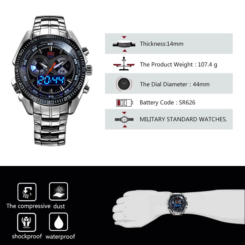 Men's Watches Men's Sports Double-display Electronic Watch Alarm Clock Luminous Shi Ying Waterproof Watch_voghion.com