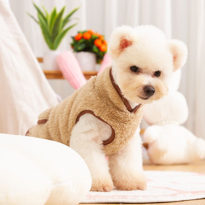 New Dog Clothes Pet Wear Autumn Winter Double-Sided Long Plush High Collar Warm Cute Leash Ring_voghion.com