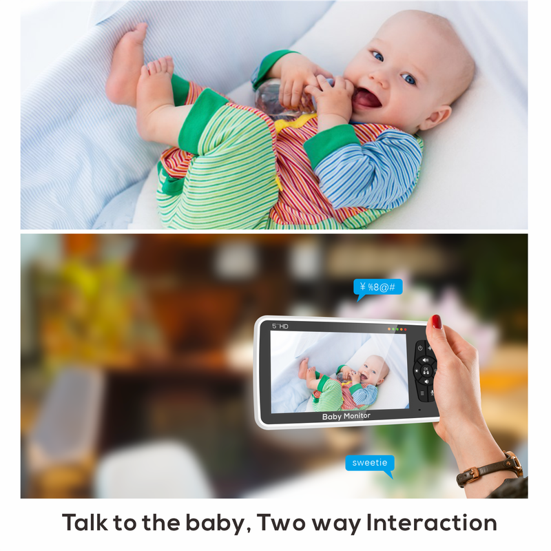 New 5 inch Video Baby Monitor with Camera and Audio, 4X Zoom, 22Hrs Battery, 1000ft Range 2-Way Audio Temperature Sensor Lullaby_voghion.com