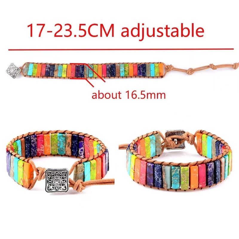Bohemian Beaded Bracelet For Men And Women, Handmade Leather Wrap Bracelet With Gemstone Beads, Adjustable Unisex Wristband For Everyday Wear_voghion.com