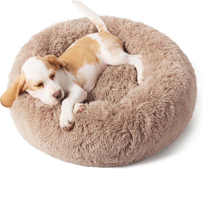 Esterilla redonda de felpa con forma de dona para perros, gorro de sueño profundo para mascotas, cama para gatos_voghion.com