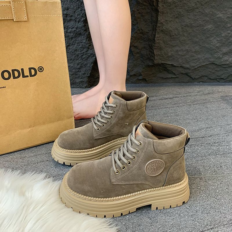 European Warm Series Martin For Women 2025 Autumn Winter New Petite Height-Increasing Thick-Soled Yellow British Style Short Boots_voghion.com