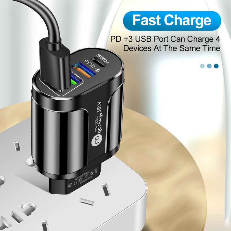 Music Festival 36W PD+QC3.0 2.4A dual fast mobile phone charger with multi port USB and PD head for travel charging_voghion.com