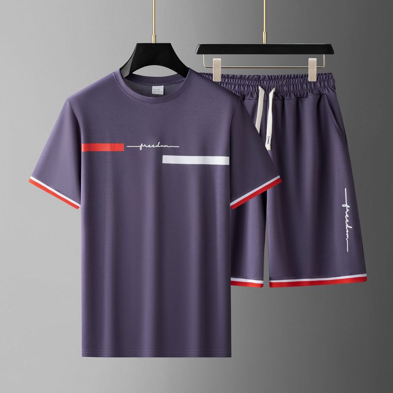 Herrenbekleidung Neuer hochwertiger zweiteiliger Sportanzug für Herren mit 3D-Digitaldruck, T-Shirt, Rundhalsausschnitt, Kurzarm-Shorts-Anzug_voghion.com