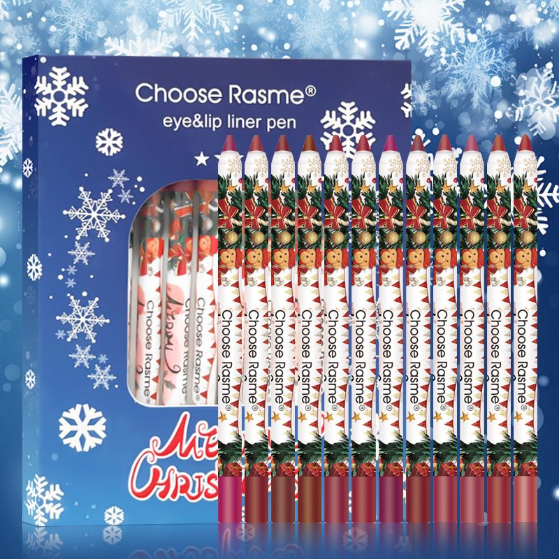 Christmas 12 color mixed lip liner set Nude non stick velvet matte lipstick makeup_voghion.com