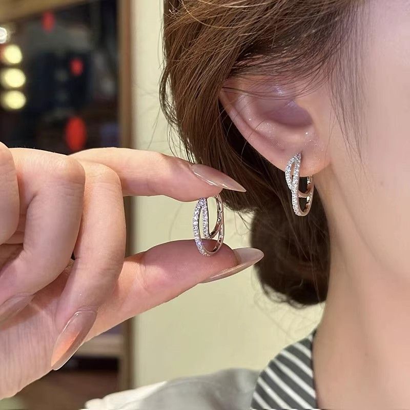 Double Layer Cross Zircon For Women, Light Luxury, High-end Fashion, Versatile Earrings_voghion.com