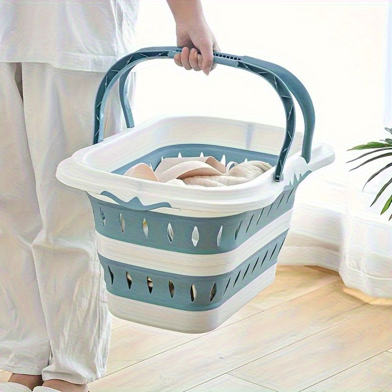 Foldable Collapsible Handled Laundry Basket Ellipse Oval Tub- Portable Washing Tub Space Saving Laundry Containers_voghion.com