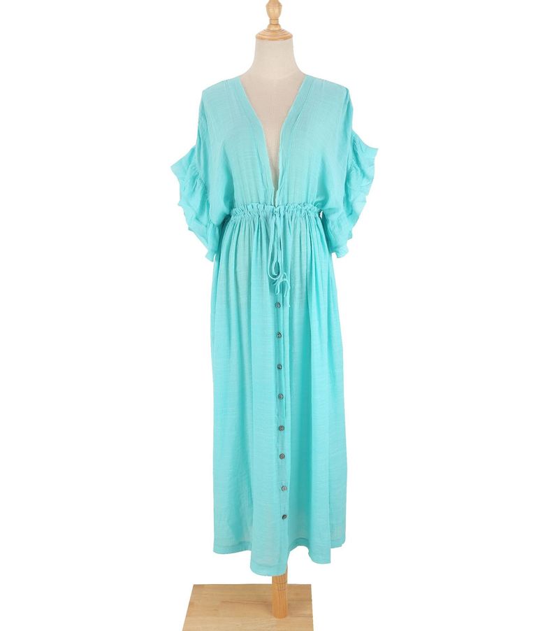 Boho Button Front Cover Up Dress With Belt - Beach Sun Protection Kimono Cardigan For Women_voghion.com