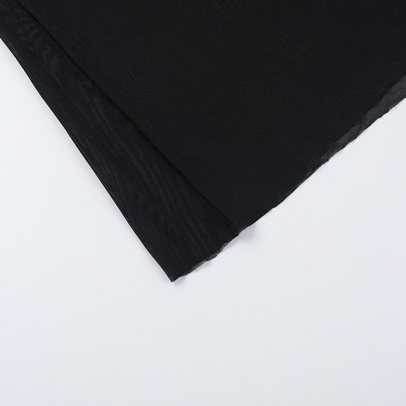 Abito bustier con pannello in rete trasparente e vita arricciata - Gonna midi fluida per donna, abbigliamento casual e per feste estive_voghion.com