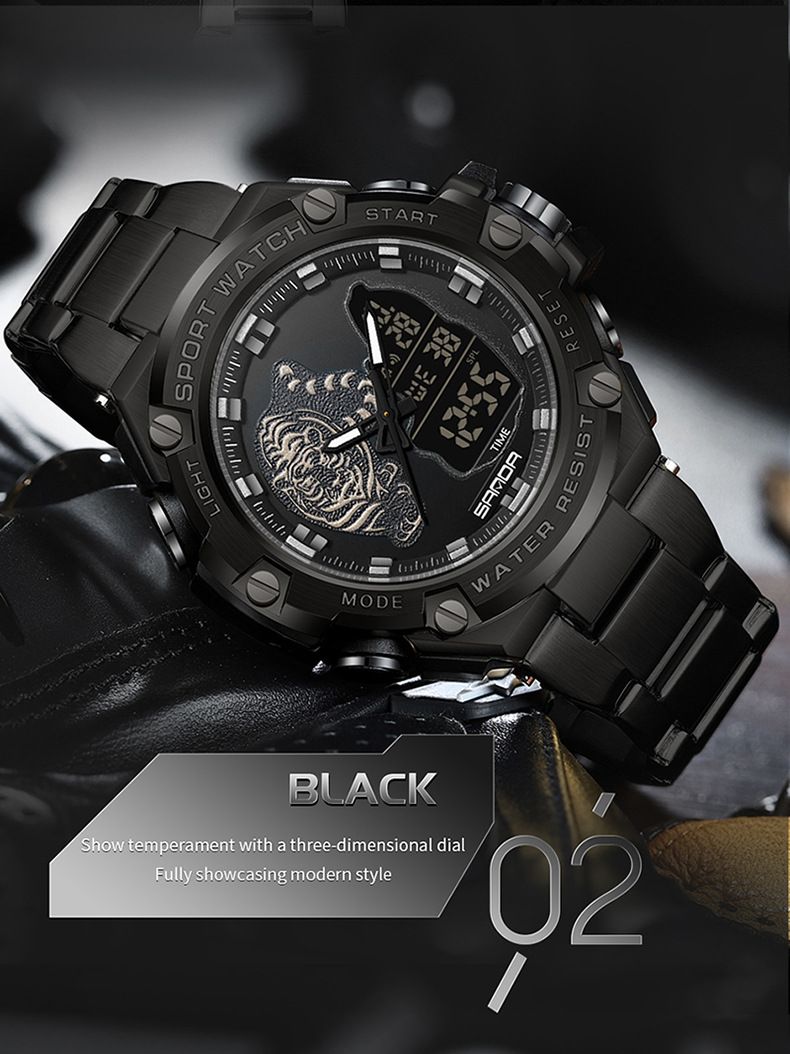 Men's Multifunctional Digital Analog Watch With Stainless Steel Band, Waterproof, Alarm, Calendar & Luminous Display Sports Men's Watch_voghion.com