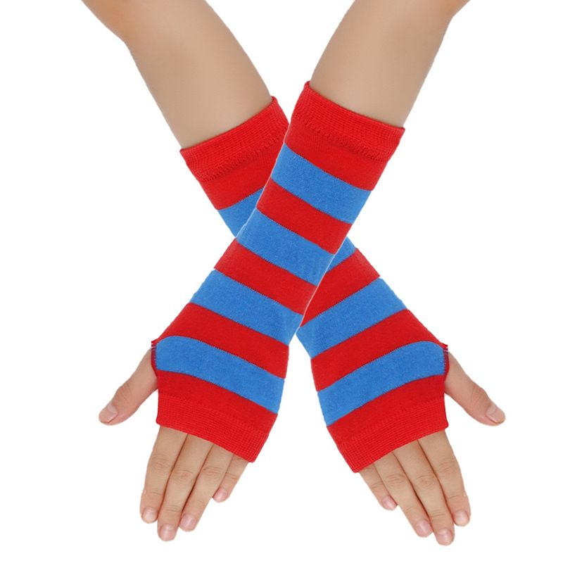 Unisex Knitted gloves with missing fingers anime stripes wearing fingers wrist cuff with false sleeves Thin children's fingers_voghion.com