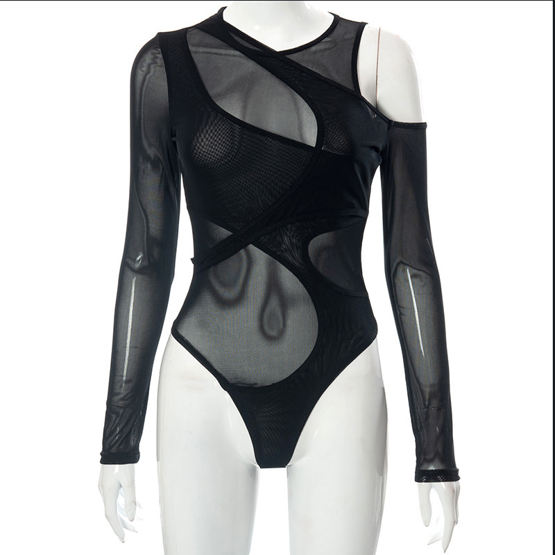 Tuta da donna a maniche lunghe attillata in prospettiva a rete sexy di nuova moda estate 2023_voghion.com