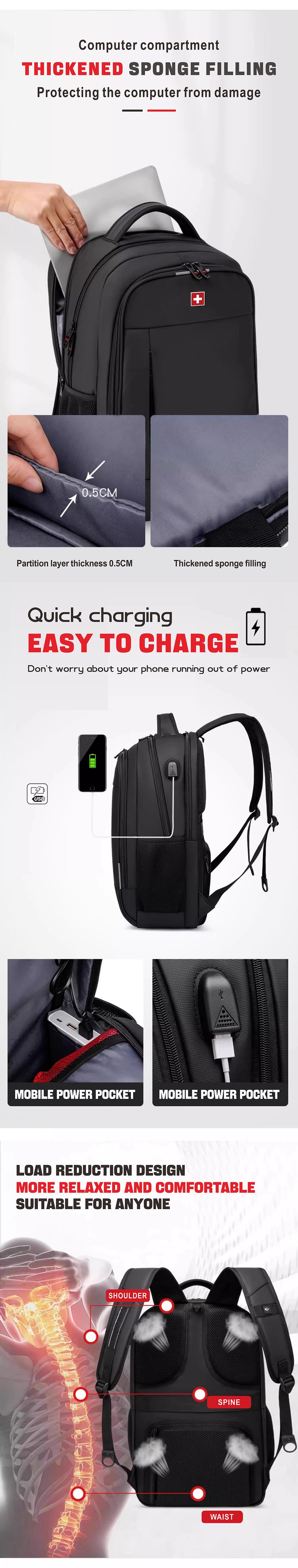 Mochila militar suíça masculina para laptop de 17 polegadas, fashion, empresarial, escolar, à prova d'água, com entrada USB, grande capacidade_voghion.com