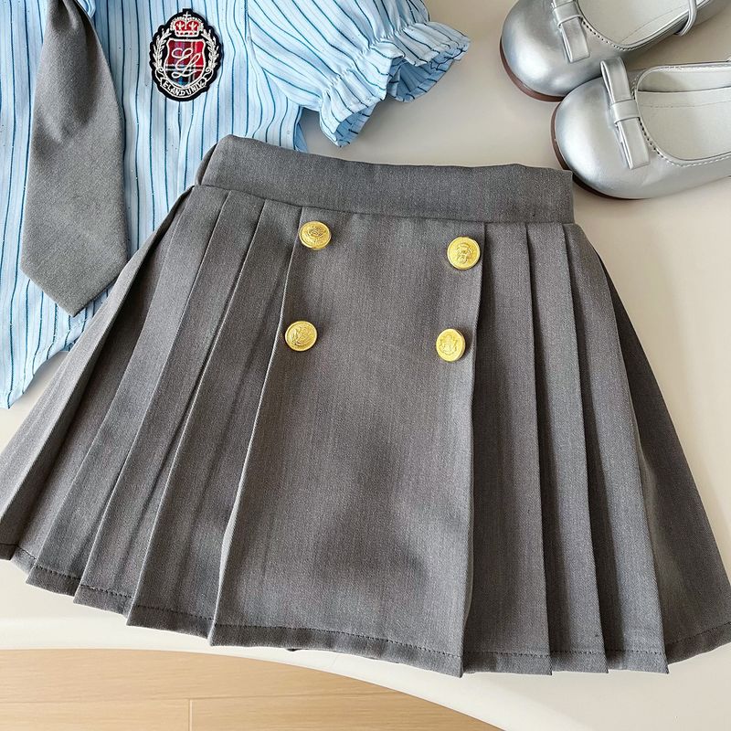 2024 summer new Korean version striped lining dress girls' handsome uniform set 24231_voghion.com