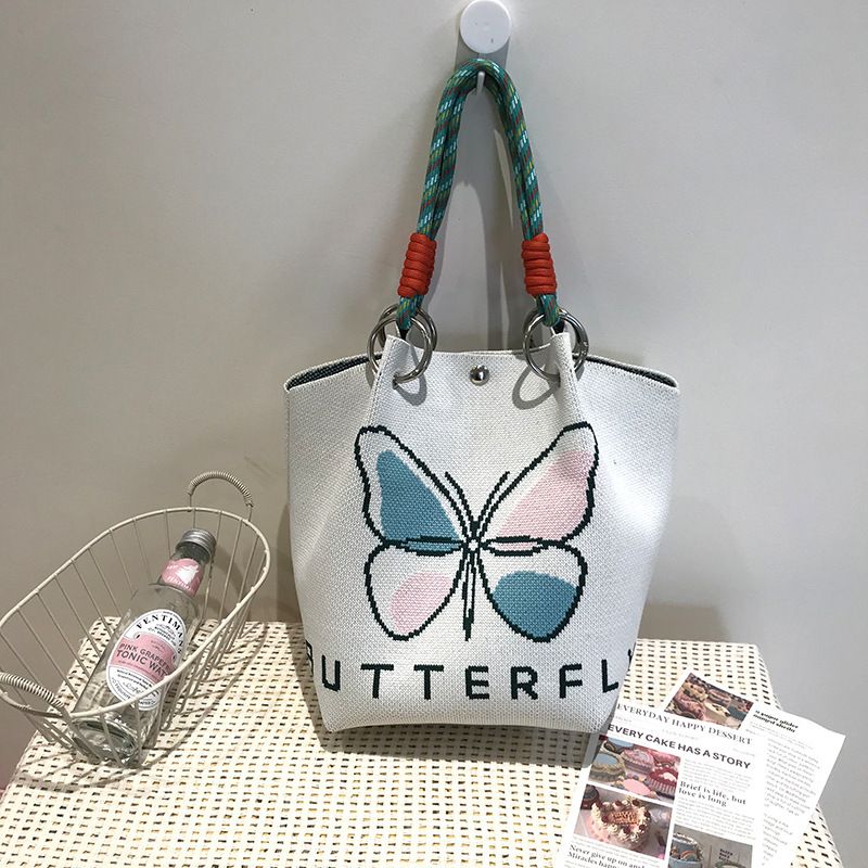 Bolsa de ombro versátil casual de malha estilo pied de poule_voghion.com