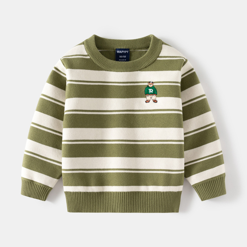 kinderkleding Mode gestreepte trui Kindergeborduurde basistrui babytrui_voghion.com