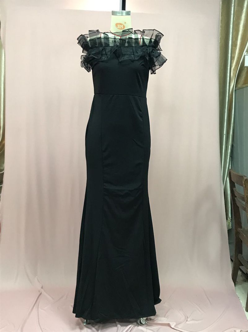Abbigliamento da donna Primavera Cintura elastica lavorata a maglia Foglia di loto Una spalla Piccola coda Gonna lunga Vestito_voghion.com