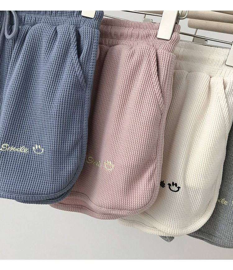 Waffel-Sport-Shorts für Damen, Sommer 2023, neue koreanische Version, lockere Hotpants mit hoher Taille und weitem Bein für den Außenbereich_voghion.com