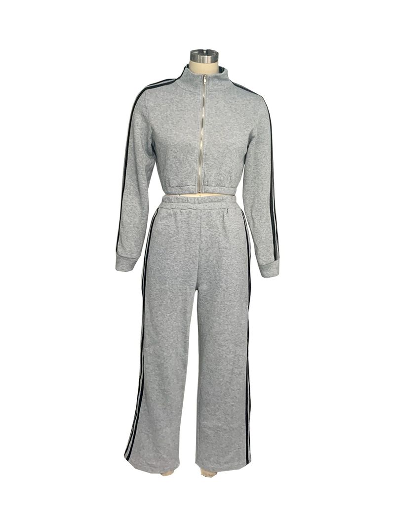 Női ruházat Csíkos öltöny Cipzáras Vastagított Pulóver Hétköznapi Ingázó Kétrészes Szett_voghion.com