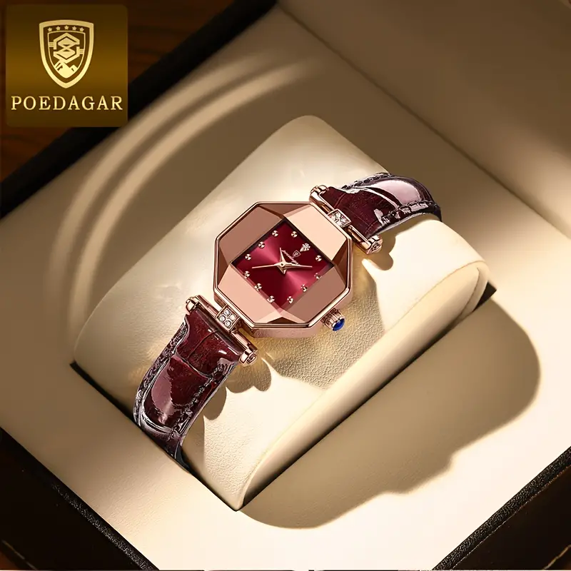 OLEVS Women's Luxury Polygon Pointer Quartz Watch Retro Dial Cutting Watch Waterproof Fashion Analog PU Leather Wrist Watch_voghion.com