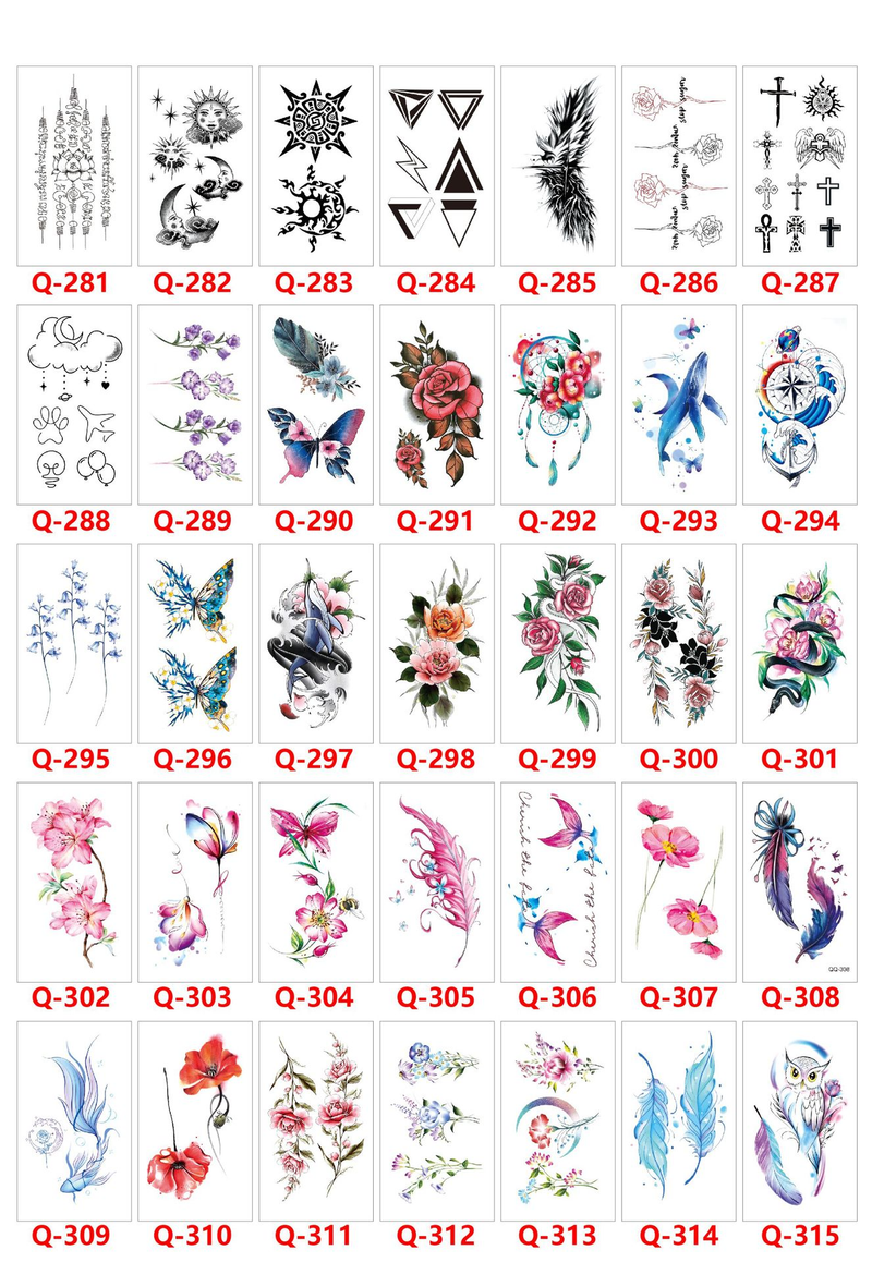 Q 121-160 Μικρό σετ αυτοκόλλητων τατουάζ με φρέσκο, αδιάβροχο σχέδιο, οποιοσδήποτε συνδυασμός_voghion.com
