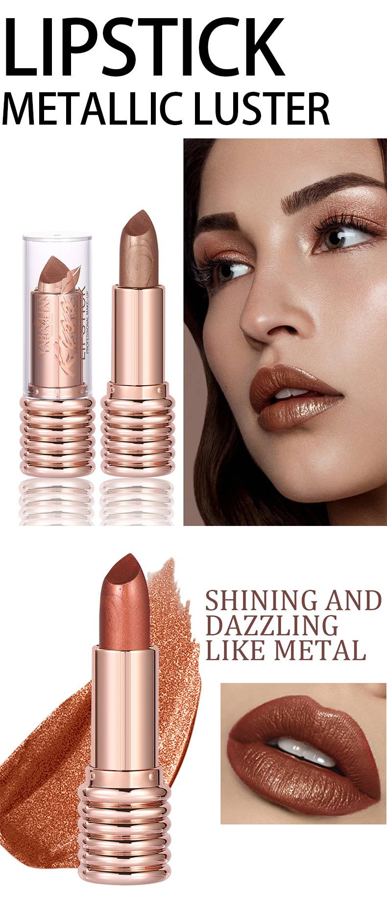 Metaliniai lūpų dažai Makeup Explosion Lūpų blizgis Blizgučiai Auksiniai nelimpantys stiklo raudoni_voghion.com