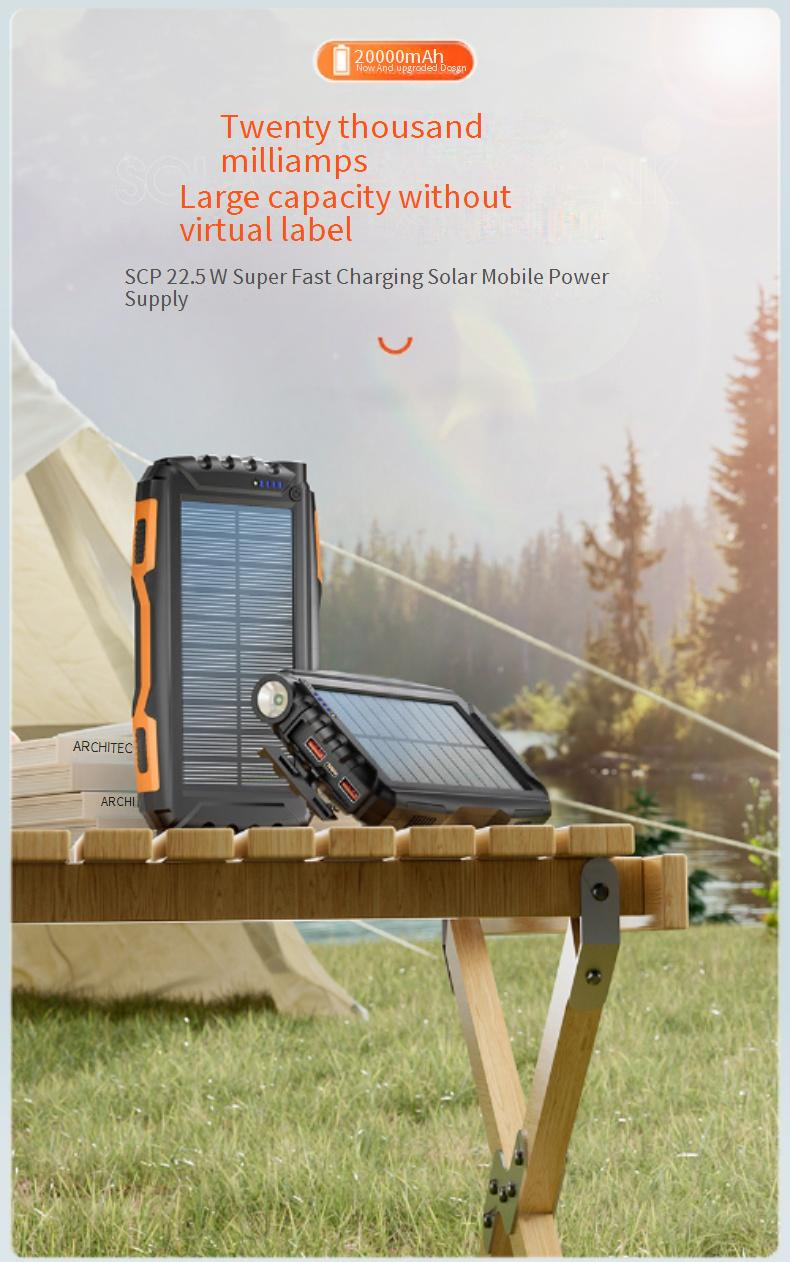 Vékony, FCC/CE tanúsítvánnyal rendelkező, napelemes külső akkumulátor, gyorsan tölthető, 20000 mAh-s, nagy kapacitású_voghion.com