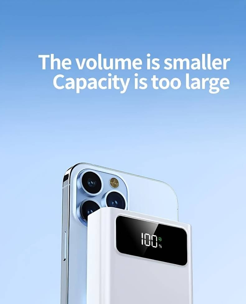 Banco de energía portátil de gran capacidad de 50 000 mAh con pantalla LED, interfaz tipo C, linterna y carga rápida de 22,5 W._voghion.com