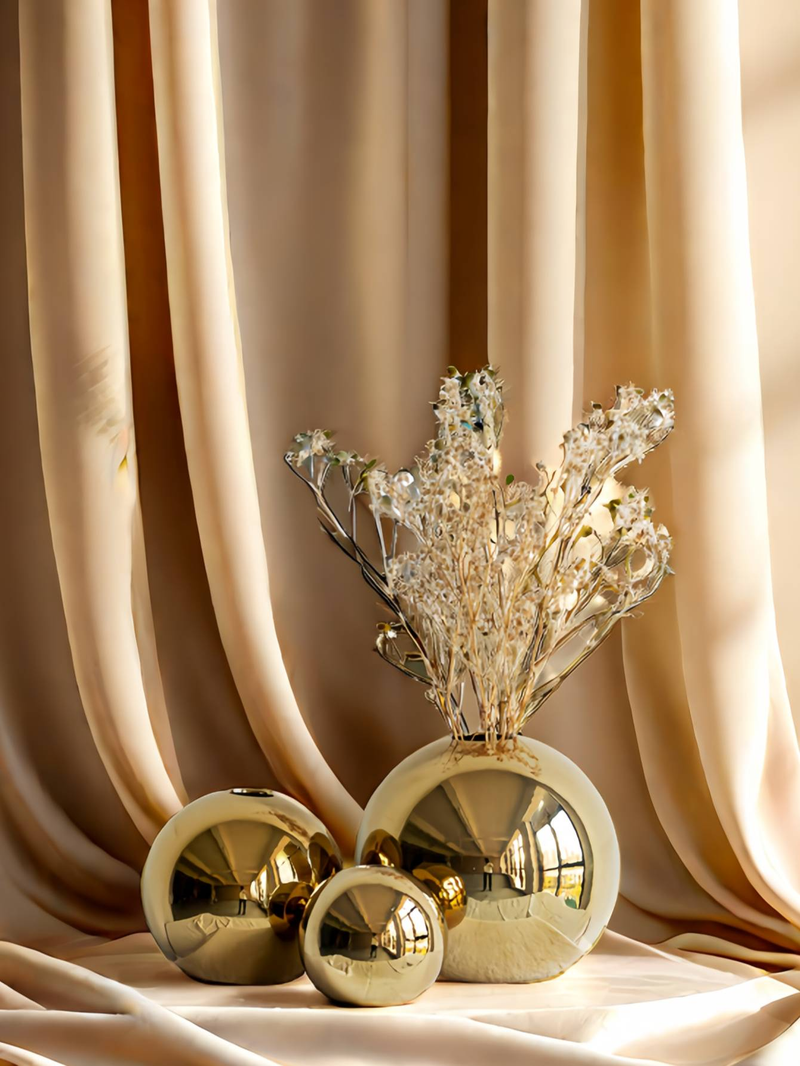 1pc Plating Golden Ball Ceramic Vase Home Decoration Ornaments Crafts Flower Pot Art Hydroponic Vases Home Decoration Ornament Gift_voghion.com