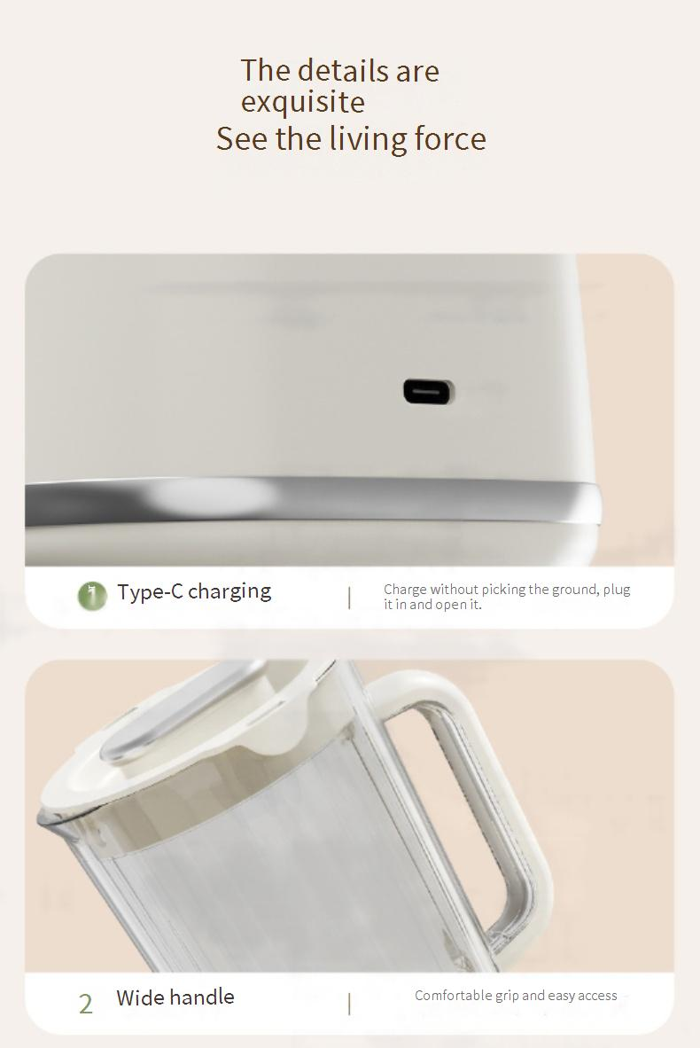 Portable Juicer Blender For Fruits & Smoothies, 600mL High-Speed USB Rechargeable With 5 Blades, BPA-Free Glass Cup, Ideal For Home_voghion.com