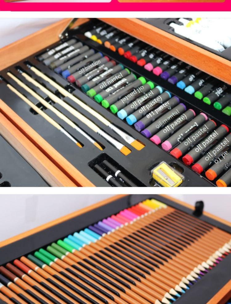 174-Piece Deluxe Wooden Art Set For Kids - Double-Layer Storage Box With Watercolor Markers, Painting & Drawing Supplies, Creative Doodle Toy Gift_voghion.com
