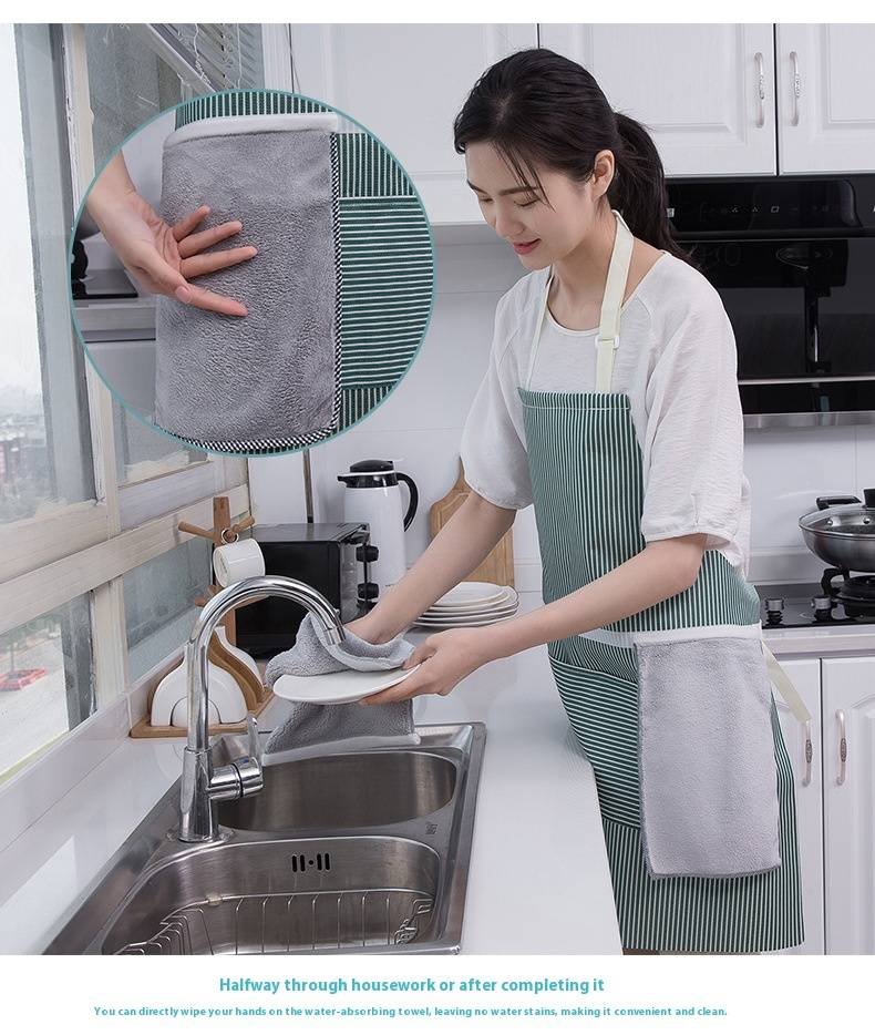 Sleeveless Kitchen Apron – Waterproof, Hand-Wiping Striped Design (Cartoon Print, Adjustable, Lightweight For Cooking & Cleaning)_voghion.com