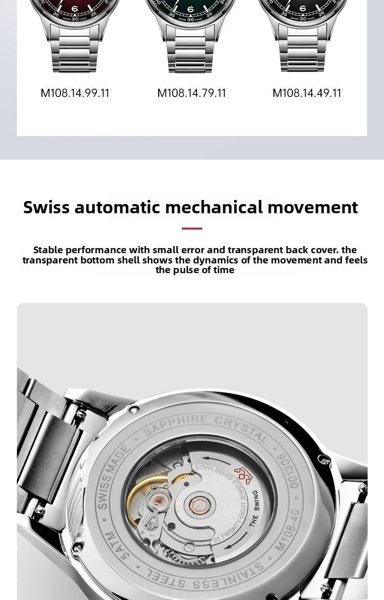 【Meister des Angelns】Marvin Swiss Luminous Mechanische Herrenuhr, Business- und modische Armbanduhr, M108.14.99.11 44 mm rotes Zifferblatt_voghion.com