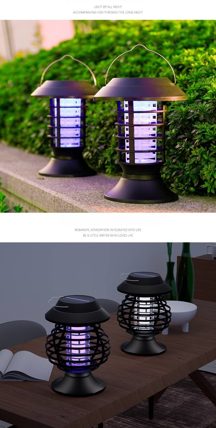 Lampada solare antizanzare per esterni - Lampada antizanzare impermeabile per giardino, patio, cortile - Trappola per insetti con luce UV ricaricabile e portatile con gancio per appendere_voghion.com