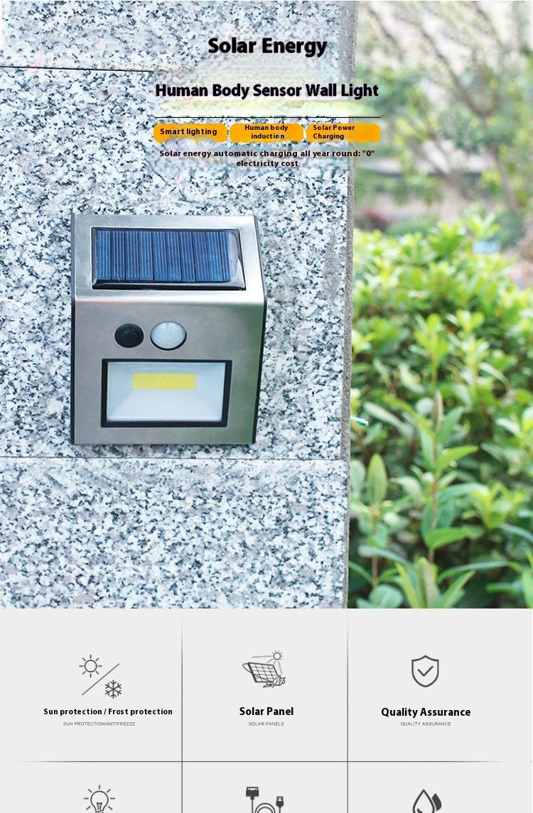 Aplique LED solar de pared con sensor de movimiento, impermeable, para exteriores, patio, jardín y camino. 30 LED superbrillantes, acero inoxidable resistente._voghion.com