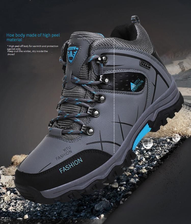 Scarponi da trekking invernali da uomo - Scarpe impermeabili in pelle con fodera in pile, suola in gomma antiscivolo per trekking all'aperto e terreni innevati_voghion.com