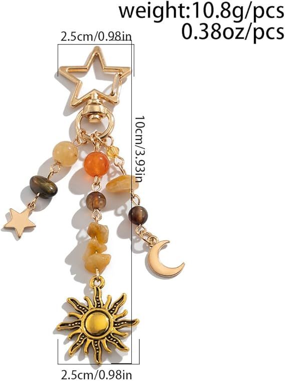 Portachiavi Sole Luna Stella Y2k Estetico Boho Hippie Portachiavi Perline di Cristallo Borsa Ciondoli per Borse_voghion.com