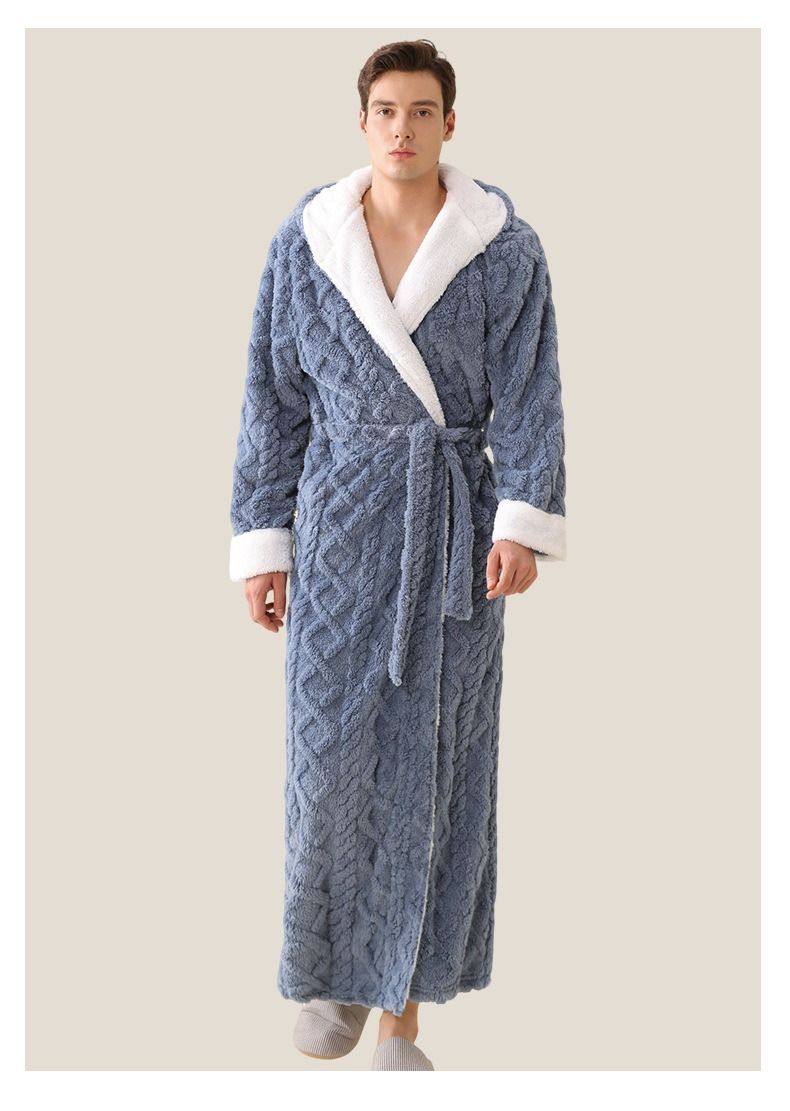 Vollständig verwaltetes, grenzüberschreitendes, erweitertes Jacquard-Flanell-Nachthemd mit Kapuze für Damen, dicker, warmer Pyjama-Bademantel für Paare_voghion.com