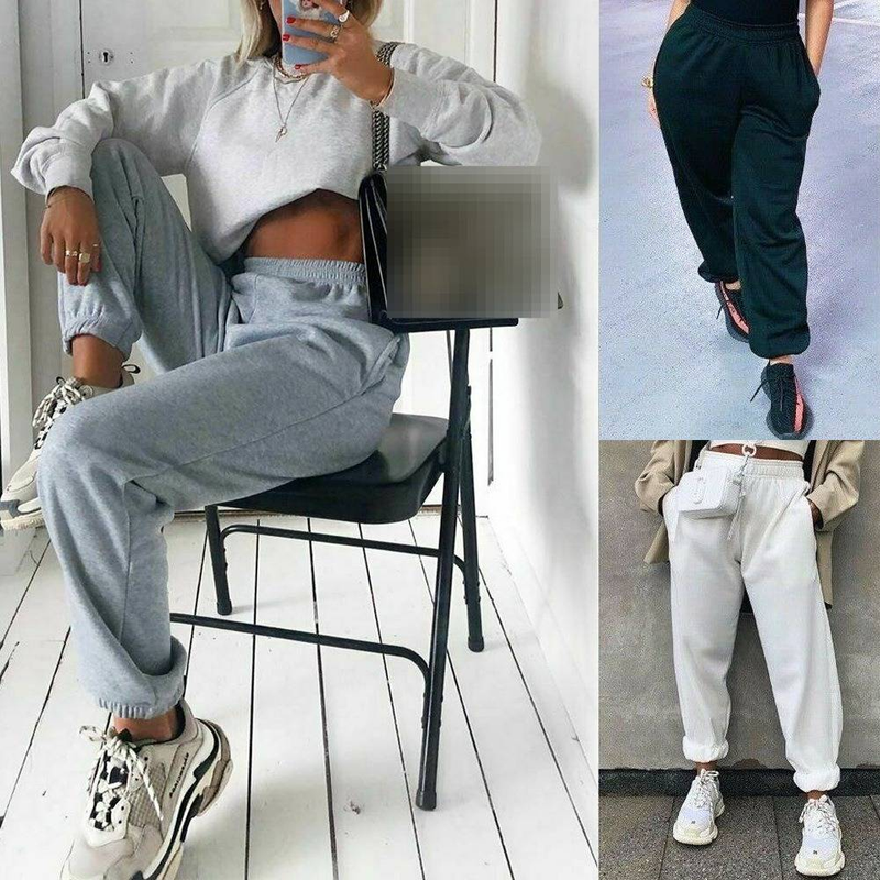 Pantalon de jogging streetwear pour femme - Pantalon de survêtement décontracté confortable et élégant à ourlet élastique, idéal pour le sport et le quotidien (Noir, Gris clair, Blanc)_voghion.com