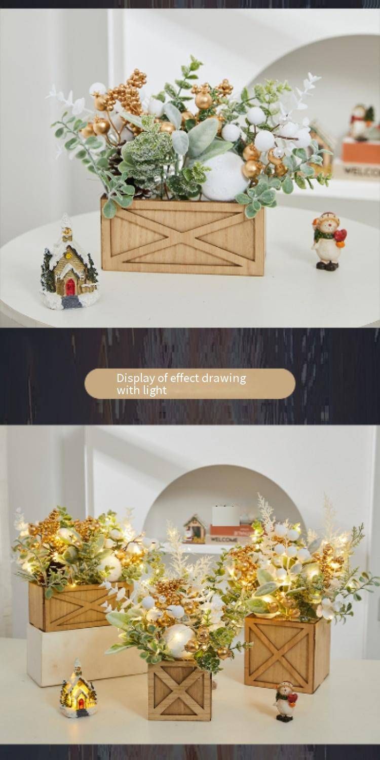 Mini-Weihnachtsbaum in Gold mit Lichterkette – Tischdekoration aus Holz für Zuhause und Büro (Weiß/Gold, 20–50 cm, beleuchtet/unbeleuchtet erhältlich)_voghion.com