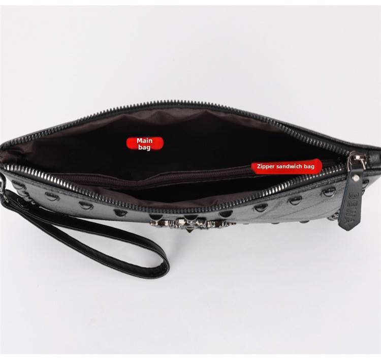 Men's Skull & Crossbones Studded Handbag – Vintage PU Leather Messenger Bag With Spikes, Large Capacity For Daily Essentials & 8-Inch Tablet_voghion.com