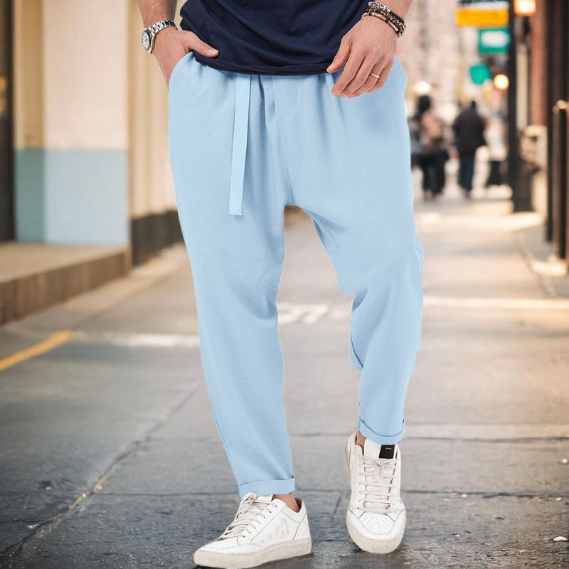 New men's sports casual trendy and fashionable, solid color, Haren pants, hanging style, plus size pants for men_voghion.com