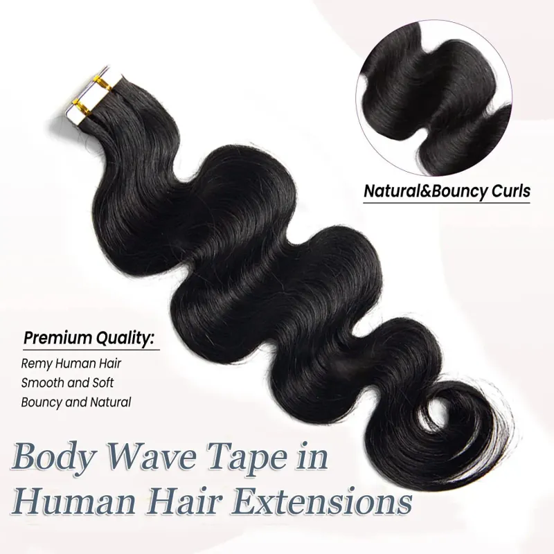 Extensions de cheveux ondulés noirs naturels à bande adhésive pour femmes noires Cheveux humains_voghion.com