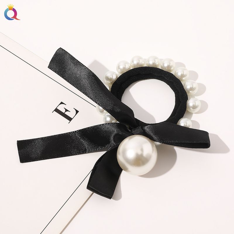Hair Bow - Black & Houndstooth Pearl Hair Tie Set, Elegant Hair Accessories For Women (3PCS, Adjustable, 5mm Pearls)_voghion.com