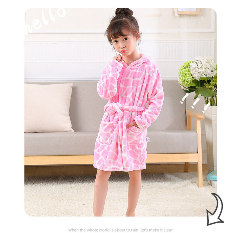 Spring Homewear Boys And Girls Baby Bathrobes Cartoon Flannel Hooded Children's Nightgown_voghion.com