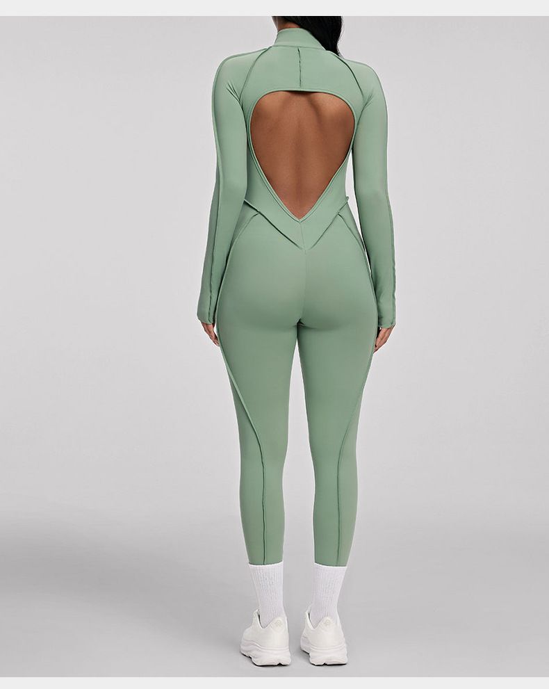Women's Clothing One Piece Yoga Suit Sports Jumpsuit Long Sleeved Zipper Sexy Slim Backless Jumpsuit Yoga Pants_voghion.com